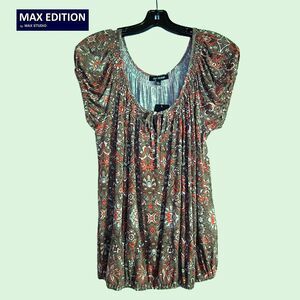 Max Edition NWT Floral Off Shoulder Puff Sleeve Top L Boho Peasant Blouse